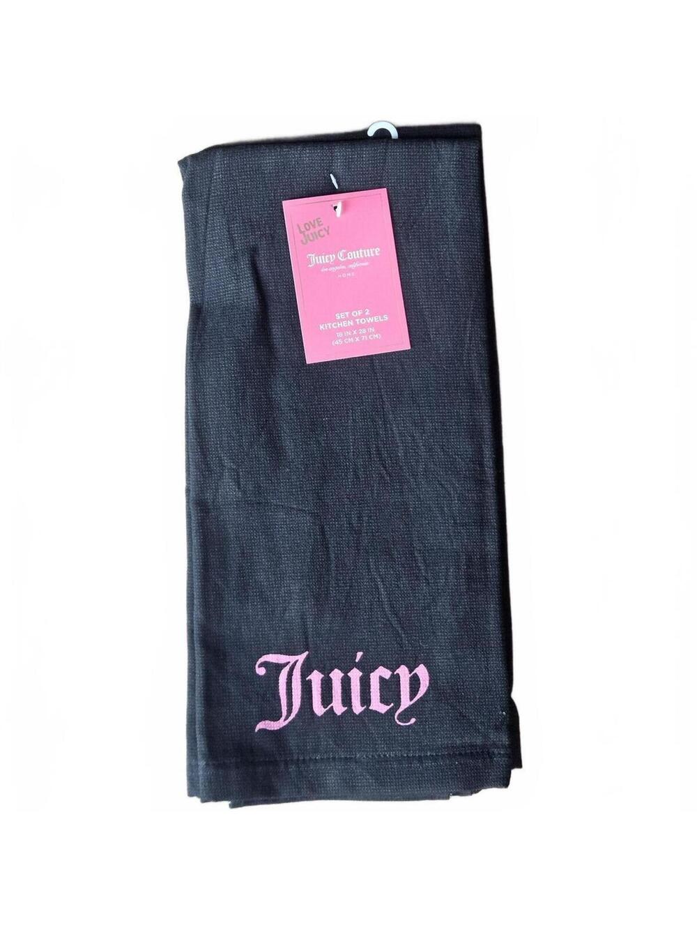 Juicy Couture Pink & Black Logo Kitchen Towels Set Of 2 Y2K McBling Glam NWT